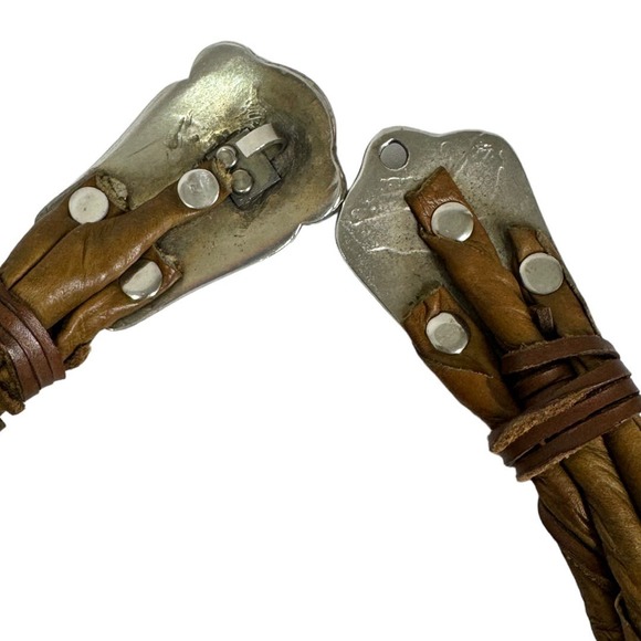 Vintage Leather Waist Belt One Size 31" Brown Twisted Ornate Buckle Unique Boho - Picture 7 of 7